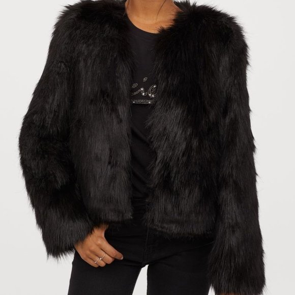 h&m black fur jacket